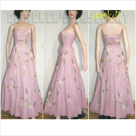 Sue Wong Dresses & Skirts - SUE WONG Nocturne dusty pink 6 chiffon beaded Flowers embroidered strapless Gown